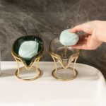 Self-Draining Glass Soap Dish with Gold-Finish Stand