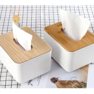 Modern Nordic Bamboo-Lid Tissue Holder