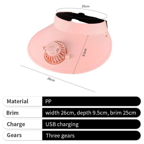 3-Speed Rechargeable Pink Sun Visor Fan
