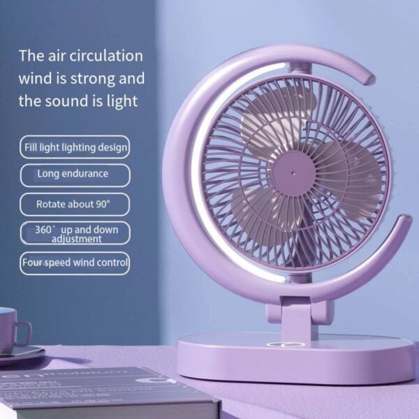 Half-Moon Rechargeable Desk Fan with Fill Light