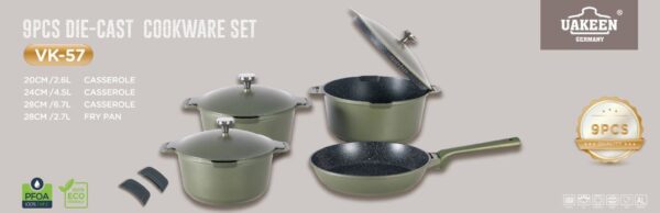 Uakeen 4-Piece Die-Cast Granite Cookware Set