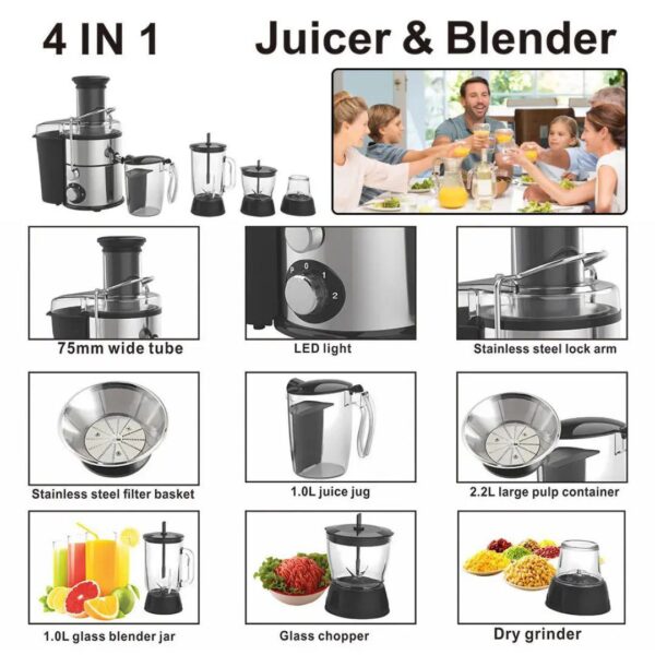 800W 4-in-1 Professional Centrifugal Juicer & Food Processor Set