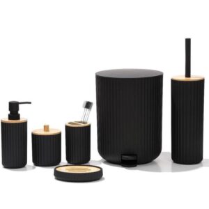 Elite 6-Piece Black Matte & Bamboo bathroom Set