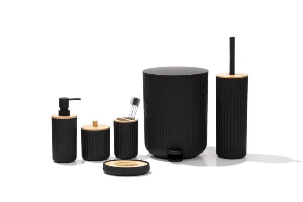 Elite 6-Piece Black Matte & Bamboo bathroom Set