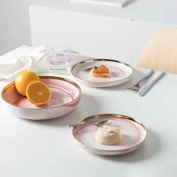 7-Piece Hand-Painted Marble & Gold Dinnerware Set