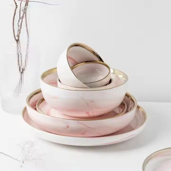 7-Piece Hand-Painted Marble & Gold Dinnerware Set