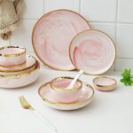 7-Piece Hand-Painted Marble & Gold Dinnerware Set