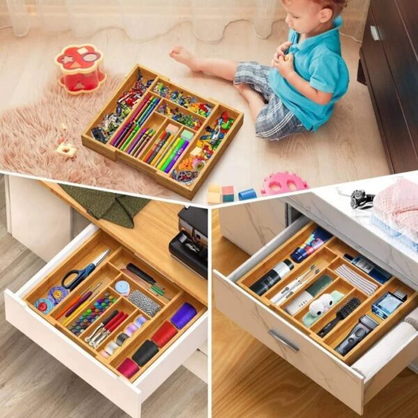 Multi-Section Wooden Drawer Organizer