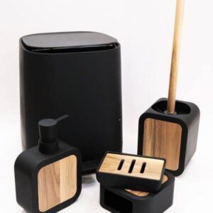 6-Piece Bamboo & Matte Bathroom Set