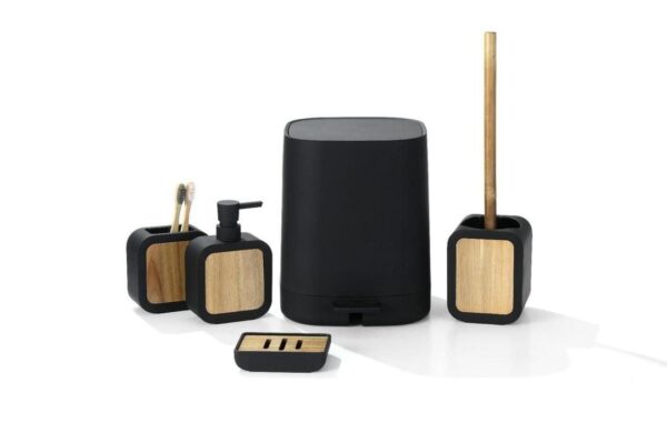 6-Piece Bamboo & Matte Bathroom Set
