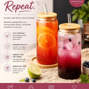 Glass Tea Tumbler with bamboo lid and straw