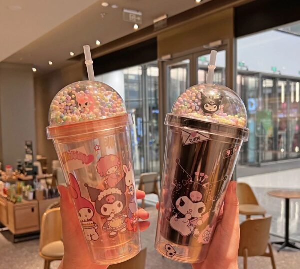 LED 500ml Double-Layer Straw Bottle