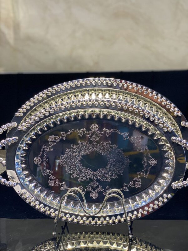 2-Piece Ornate Mirror-Finish Tray Set