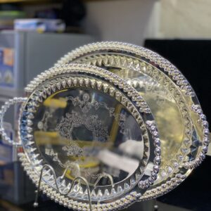 2-Piece Ornate Mirror-Finish Tray Set