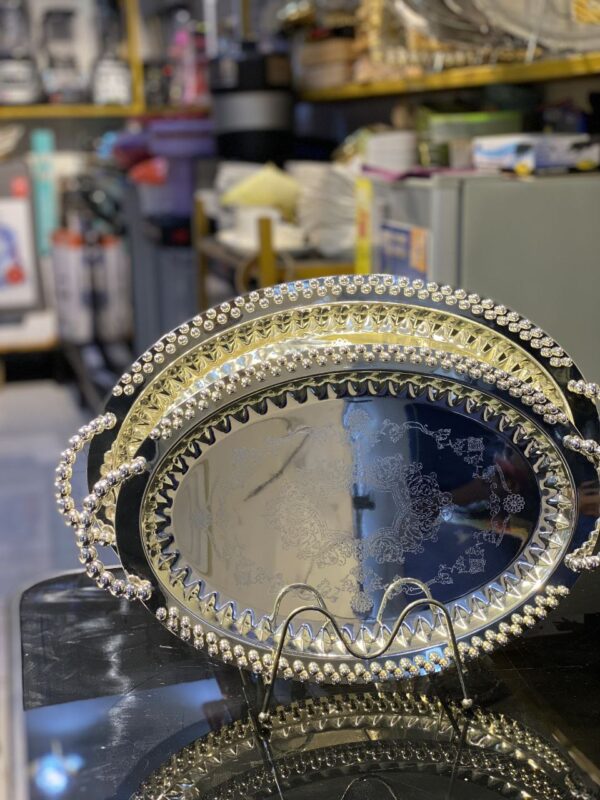 2-Piece Ornate Mirror-Finish Tray Set