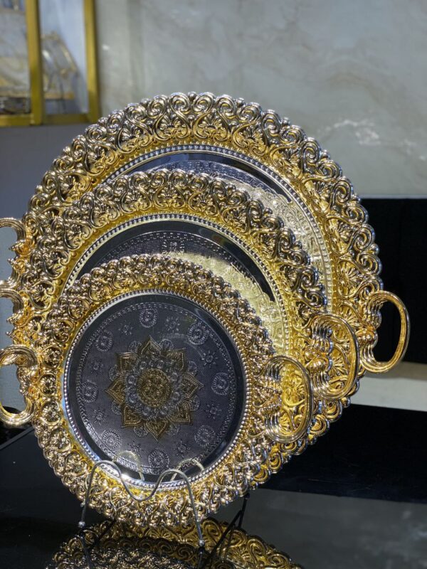 3-Piece Gold & Silver Ornate Tray Set