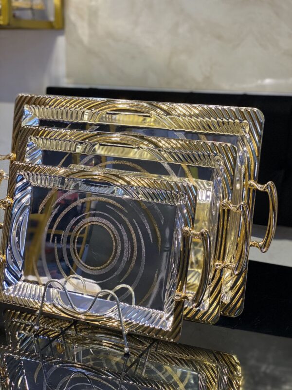 3-Piece "Infinity-Swirl" Gold Tray Set