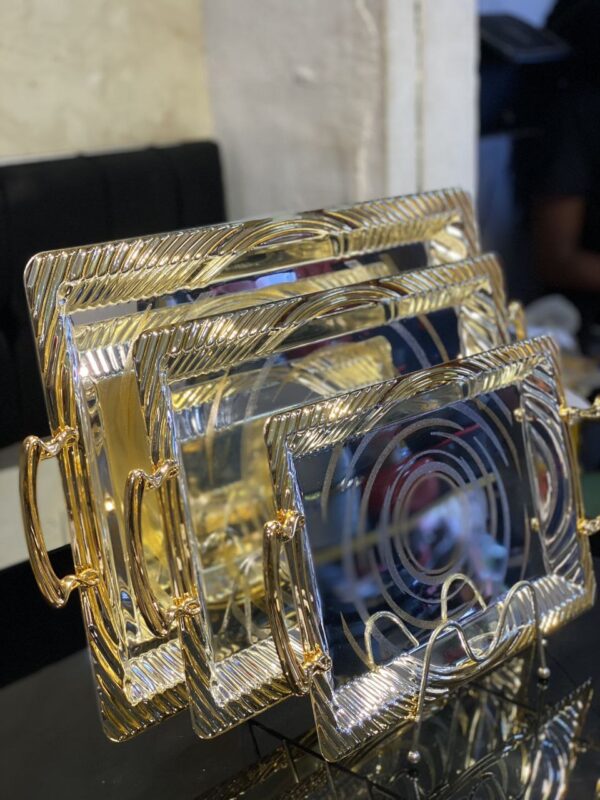 3-Piece "Infinity-Swirl" Gold Tray Set