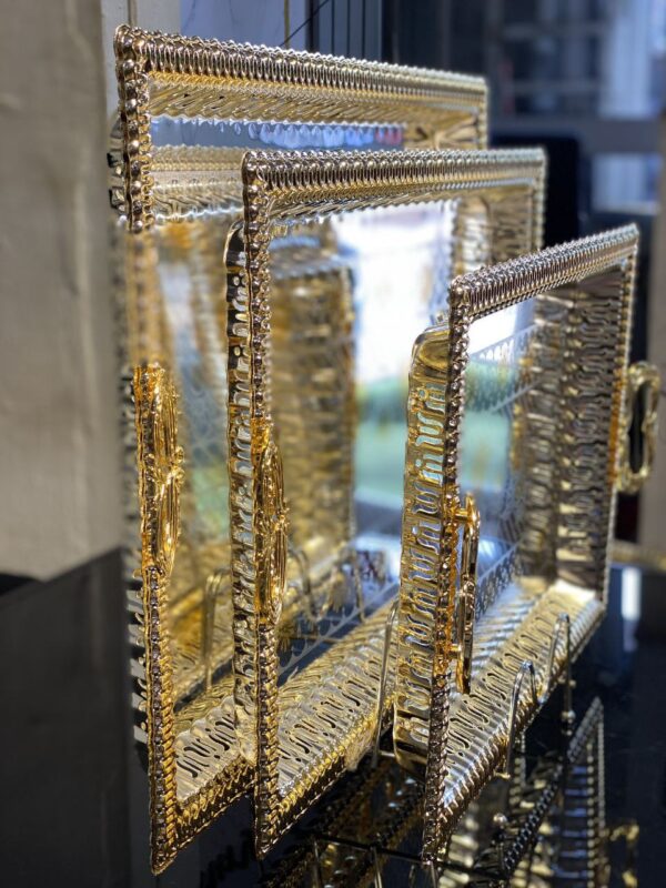 3-Piece Ornate Metallic Tray Set