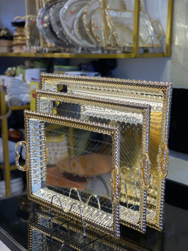 3-Piece Ornate Metallic Tray Set