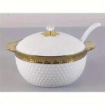 2.5L Luxurious Ceramic Soup Pot with Gold Accents