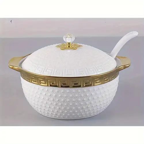 2.5L Luxurious Ceramic Soup Pot with Gold Accents