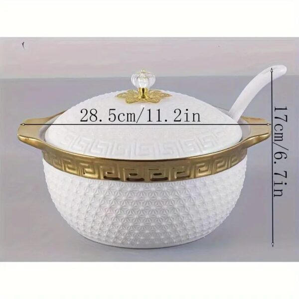 2.5L Luxurious Ceramic Soup Pot with Gold Accents