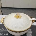 2.5L Luxurious Ceramic Soup Pot with Gold Accents