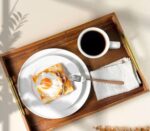 3-Piece Nesting Acacia Wood Tray Set with Gold Handles