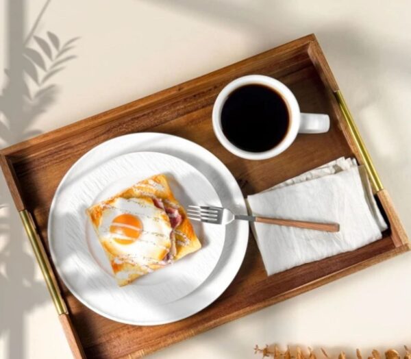 3-Piece Nesting Acacia Wood Tray Set with Gold Handles