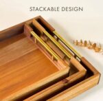 3-Piece Nesting Acacia Wood Tray Set with Gold Handles