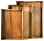 3-Piece Nesting Acacia Wood Tray Set with Gold Handles