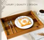 3-Piece Nesting Acacia Wood Tray Set with Gold Handles