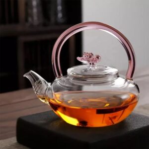 1.5L Heat-Resistant Borosilicate Glass Teapot with Butterfly Lid