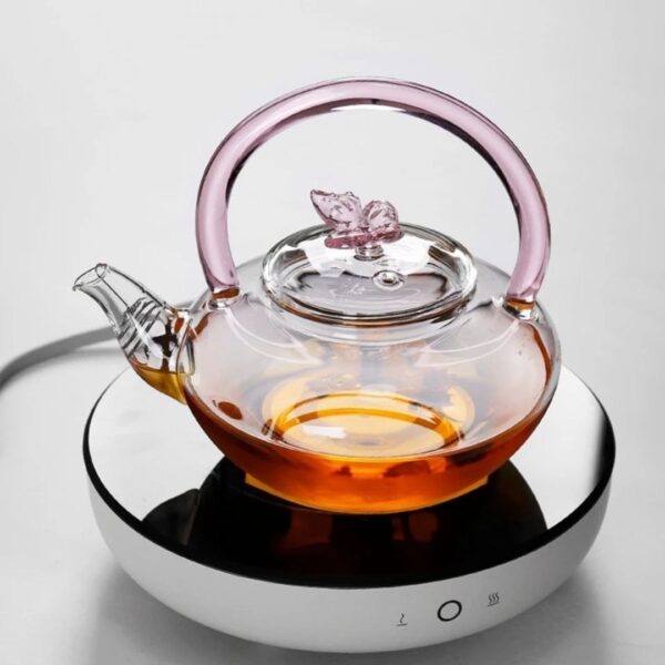 1.5L Heat-Resistant Borosilicate Glass Teapot with Butterfly Lid