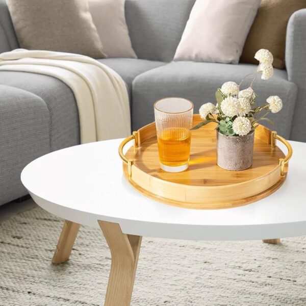 2-Piece Circular Bamboo Tray Set with Gold Handles