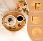 2-Piece Circular Bamboo Tray Set with Gold Handles