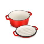 3-Piece "Crimson-Elite" Enameled Cast Iron Dutch Oven & Grill Set