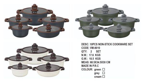 Vmigo VM-8010 Exclusive 10-Piece Professional Ceramic Cookware Set