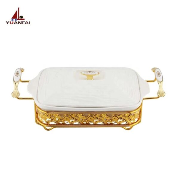 Ceramic-Elite 2.5L Luxury White & Gold Chafing Dish