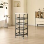 4-Tier Mobile Utility Trolley with Wood Top