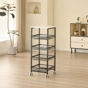 4-Tier Mobile Utility Trolley with Wood Top