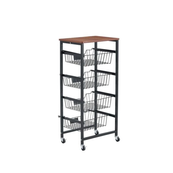 4-Tier Mobile Utility Trolley with Wood Top