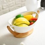 Ceramic Fruit Bowl & Wooden Stand Set