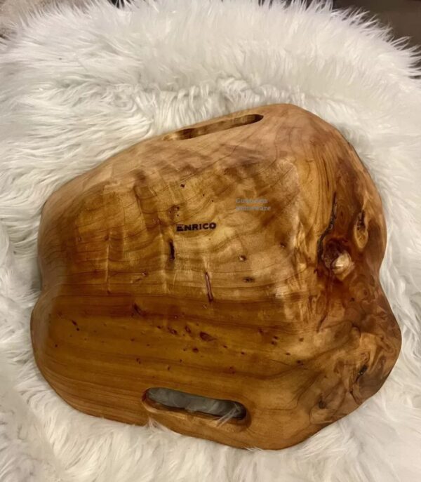 Carved Artisan Wood Tray with Integrated Handles