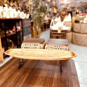 Hand-Carved Artisan Wood Bowl with Pedestal Stand