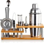 Cocktail Shaker Set with Bamboo Stand