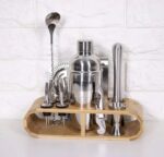 Cocktail Shaker Set with Bamboo Stand