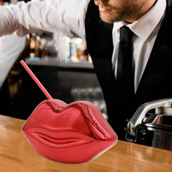 Red Lips Novelty Cocktail Tumbler with Straw