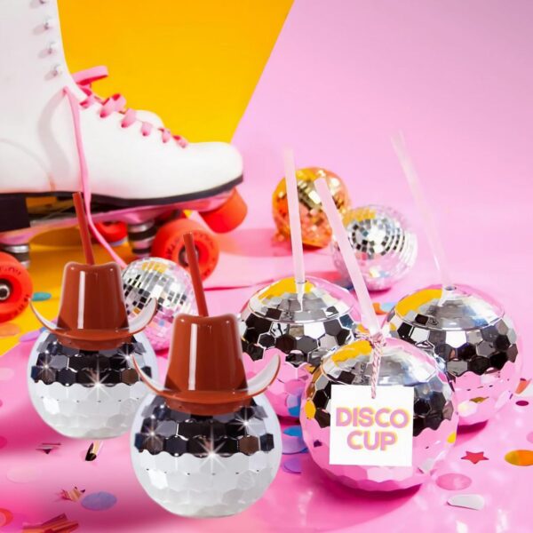 Disco Ball Tumbler with Cowboy Hat Lid &Straw